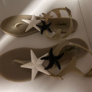 Yves Saint Laurent Beige and Black Starfish Sandals size 7
